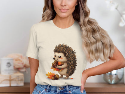 Cute Hedgehog with Leaves Graphic Tee product