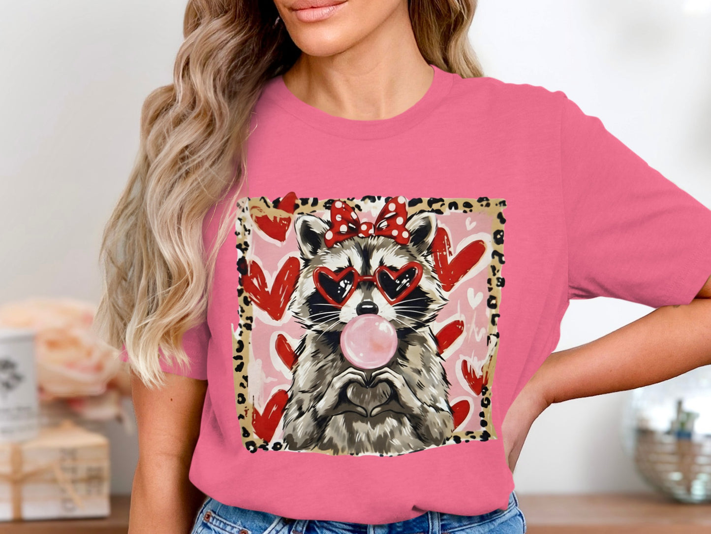 Cute Raccoon with Heart Sunglasses Blowing Bubble Shirt