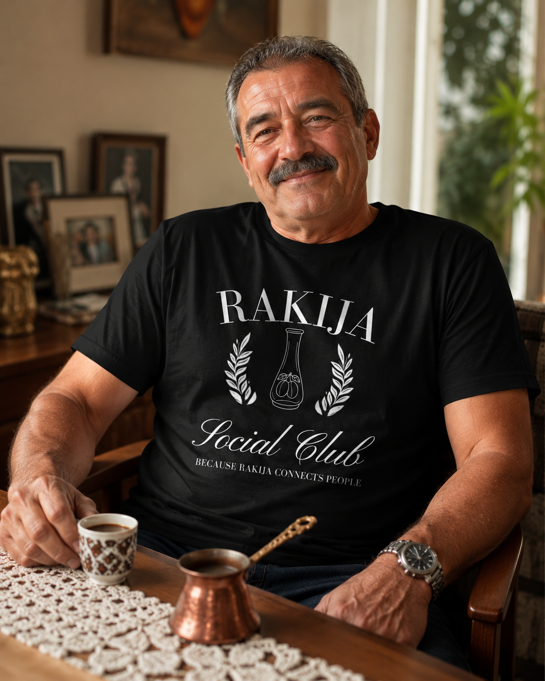 Rakija Social Club t-shirt with bottle design - Balkan gift