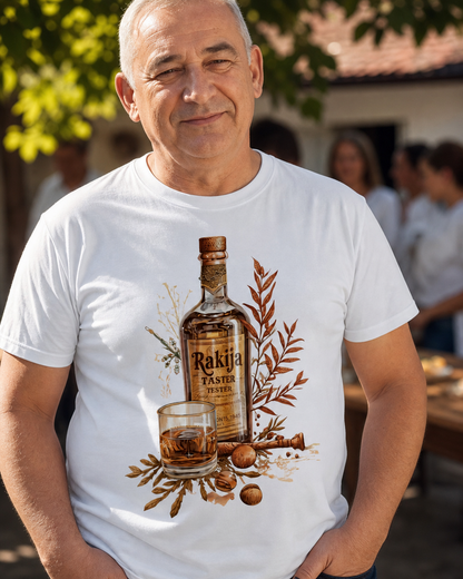 Rakija Taster t-shirt with bottle design - Balkan culture gift