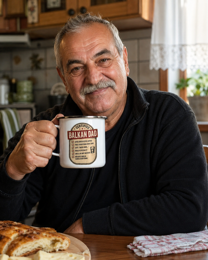 Certified Balkan Dad checklist enamel camping mug - dad gift