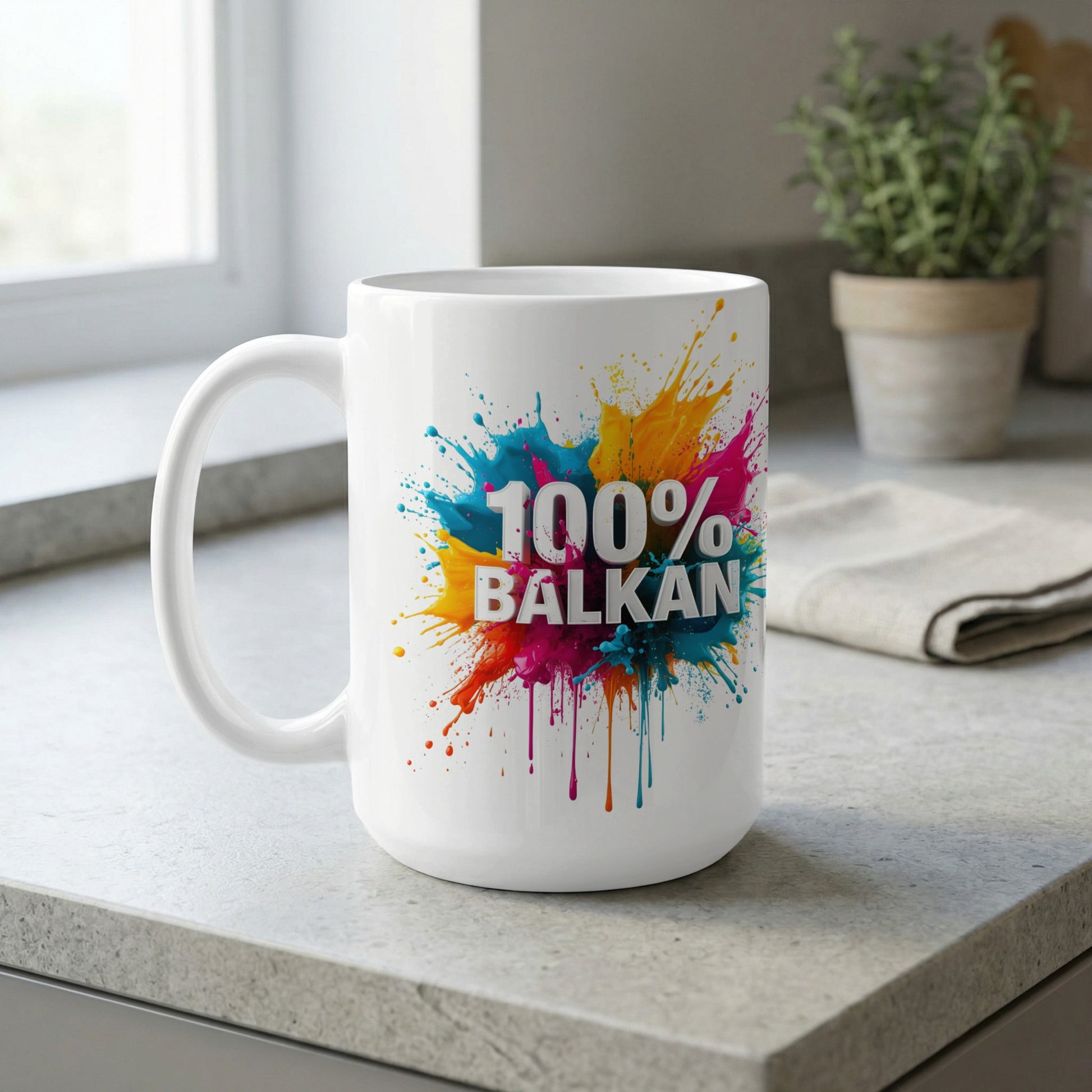 White 100% Balkan Paint Splatter Colors Mug product type