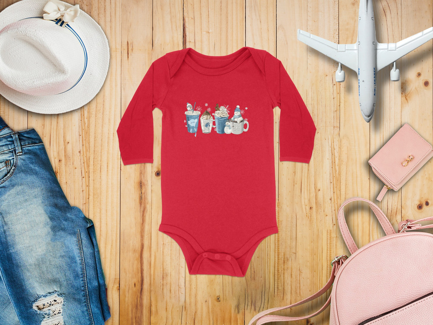 Cute Coffee Cup Characters Print Baby Onesie