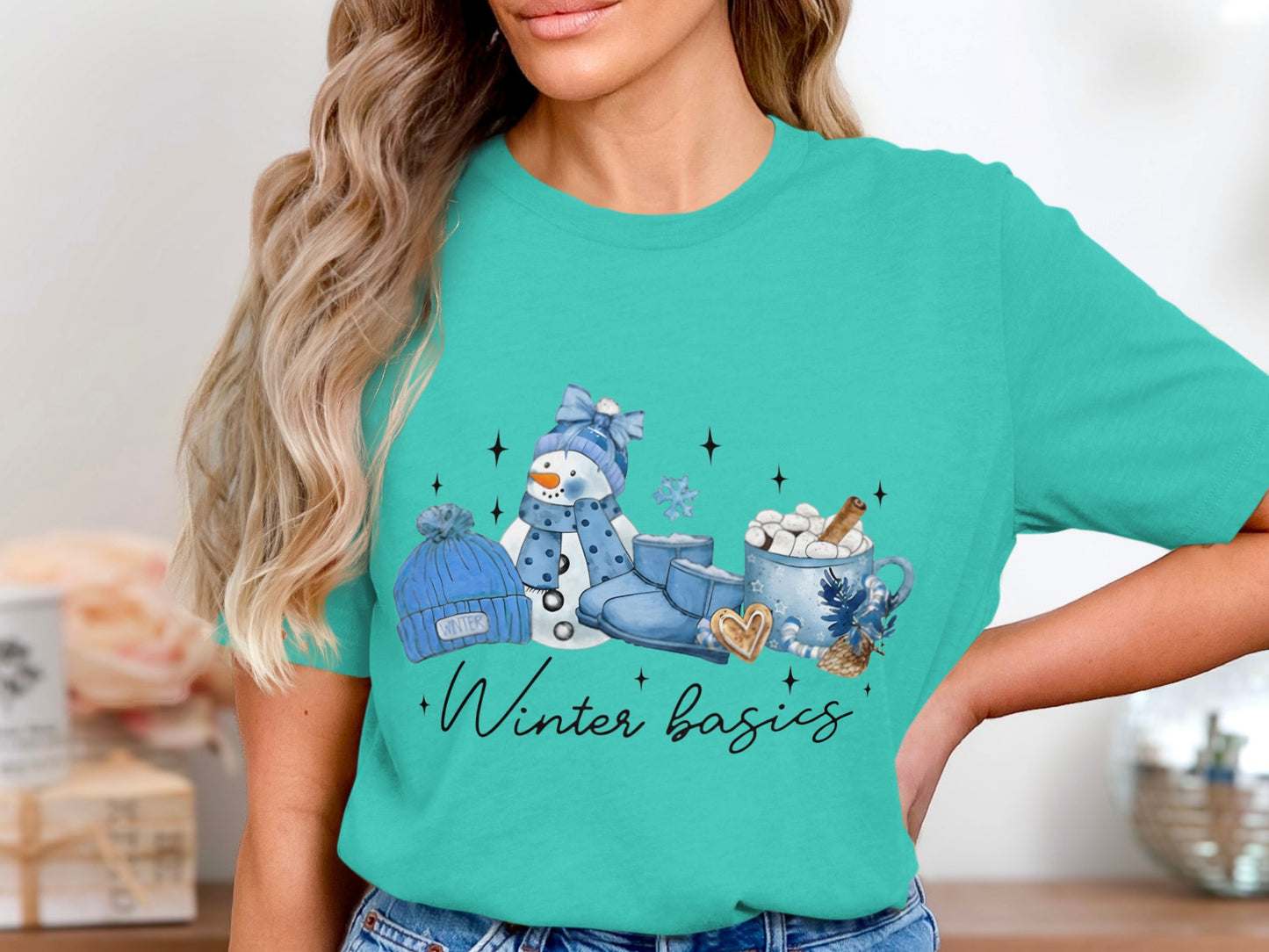 Winter Basics Graphic Tee Featuring Snowman Design