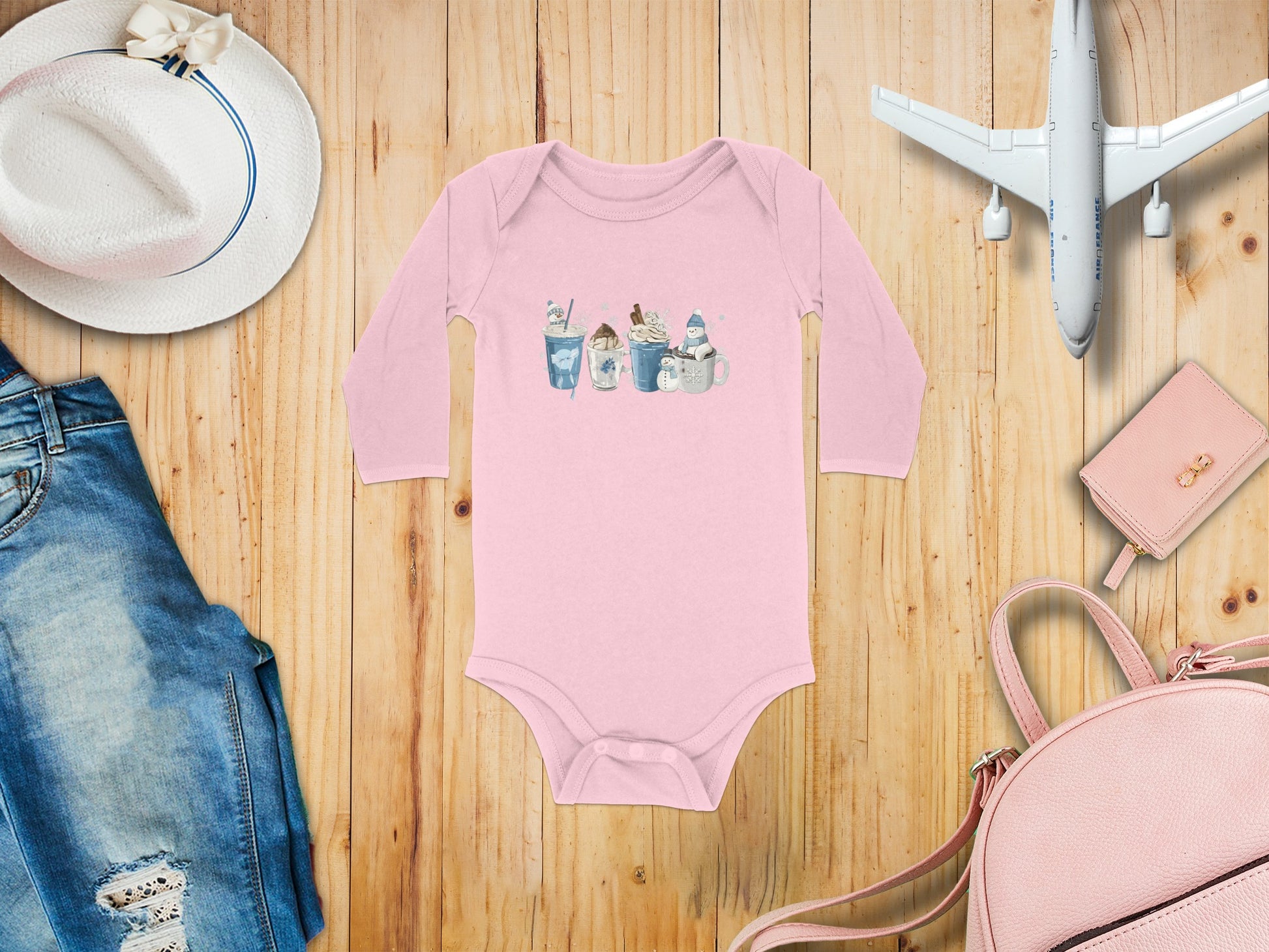 Adorable Pink Onesie Featuring Cute Cup Icons Outfit