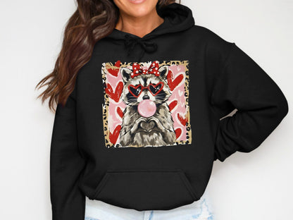 Cute Valentine Themed Raccoon Black Hoodie Product