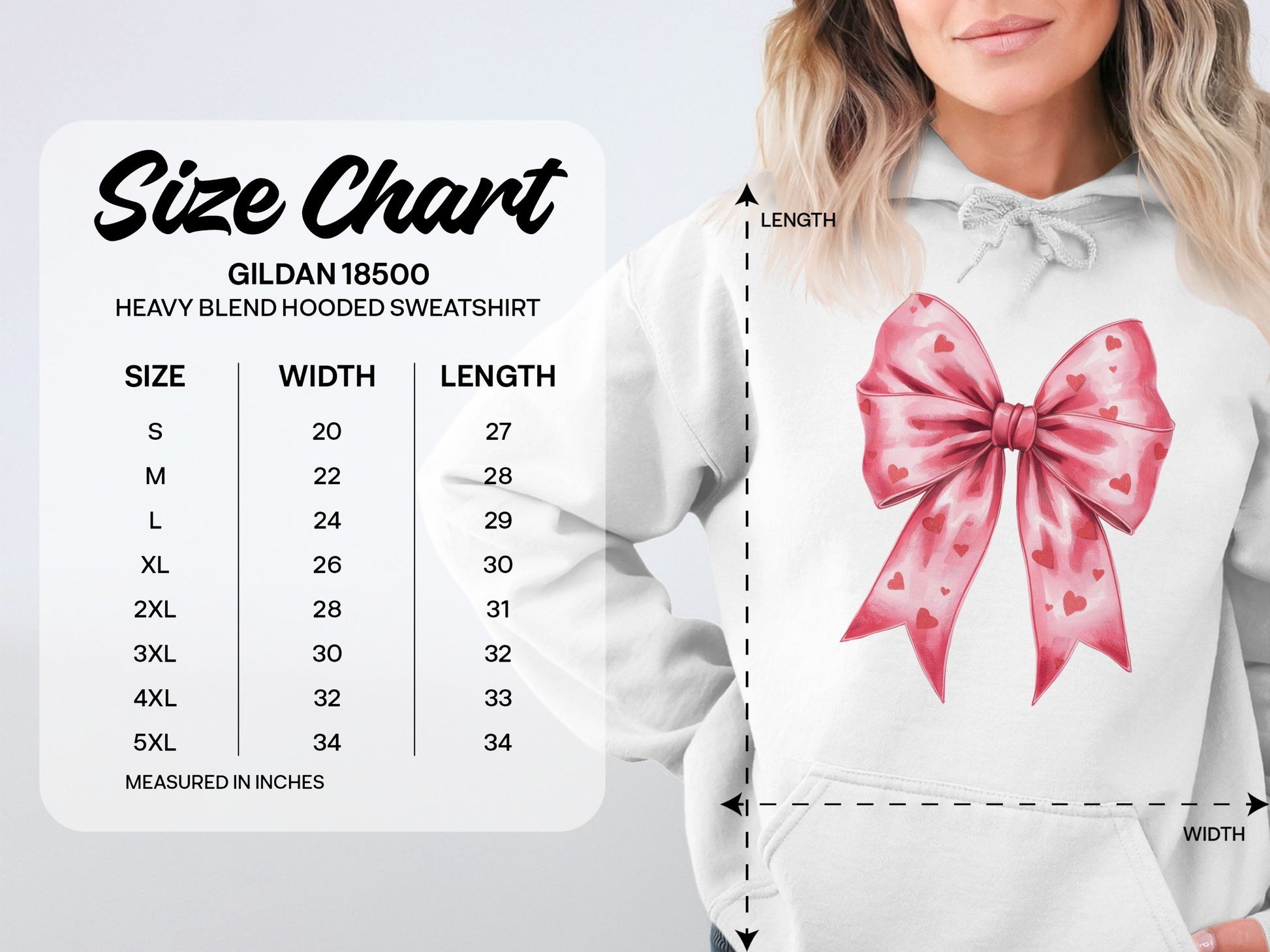 Pink Heart Patterned Bow Design Hooded Sweatshirt