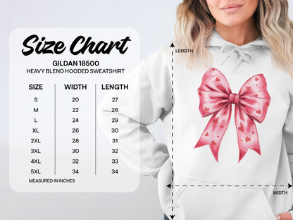 Pink Heart Patterned Bow Design Hooded Sweatshirt