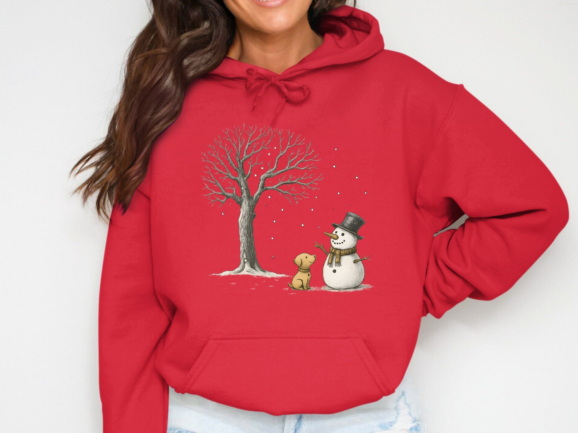 Snowman Dog Tree Winter Hoodie