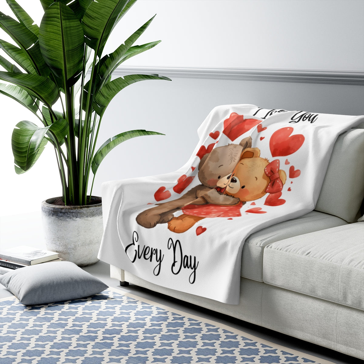 Cute Bear Couple Embrace Love Every Day Blanket
