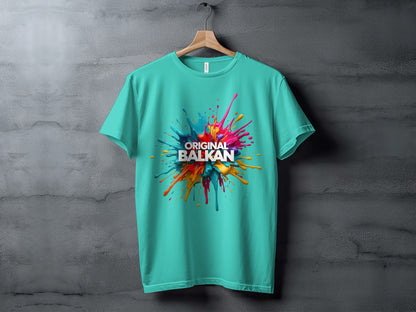 Teal Colorful Paint Splatter Original Balkan T-Shirt product type