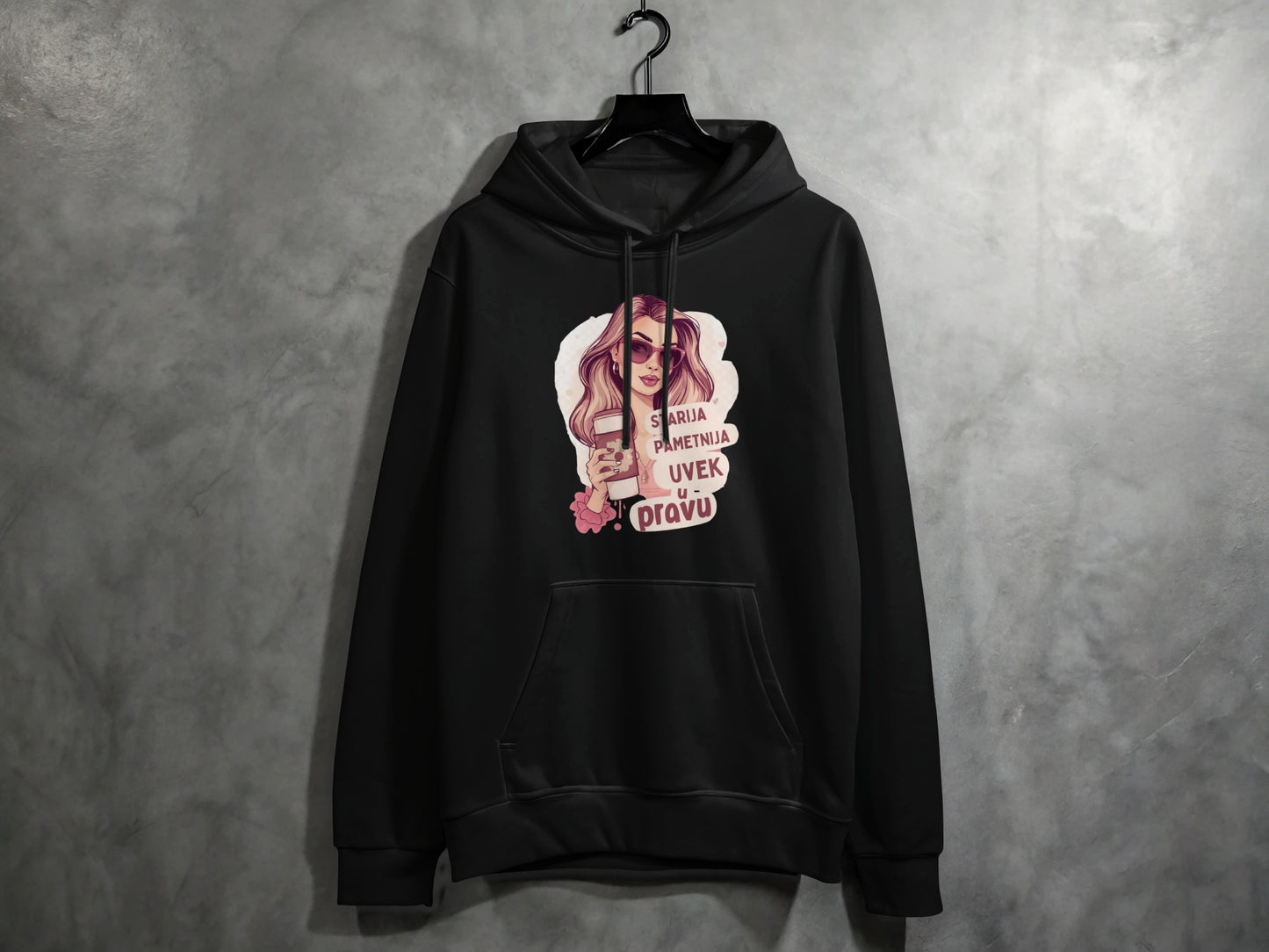 Black Hoodie with Unique Front Print Design