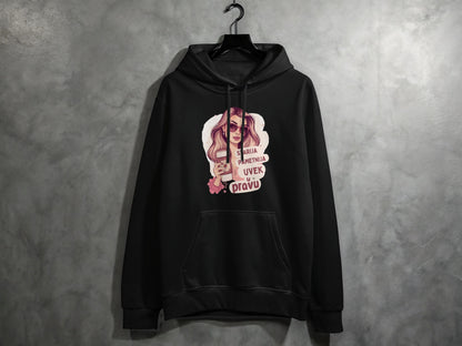 Black Hoodie with Unique Front Print Design