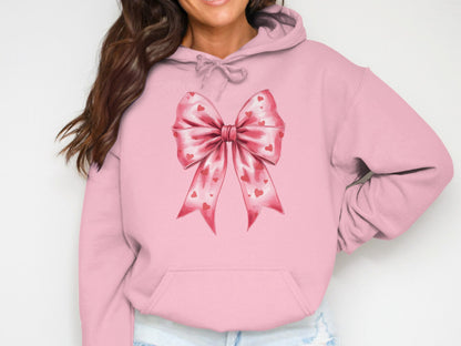 Pink Hoodie with Heart Bow Design Graphic Clothing
