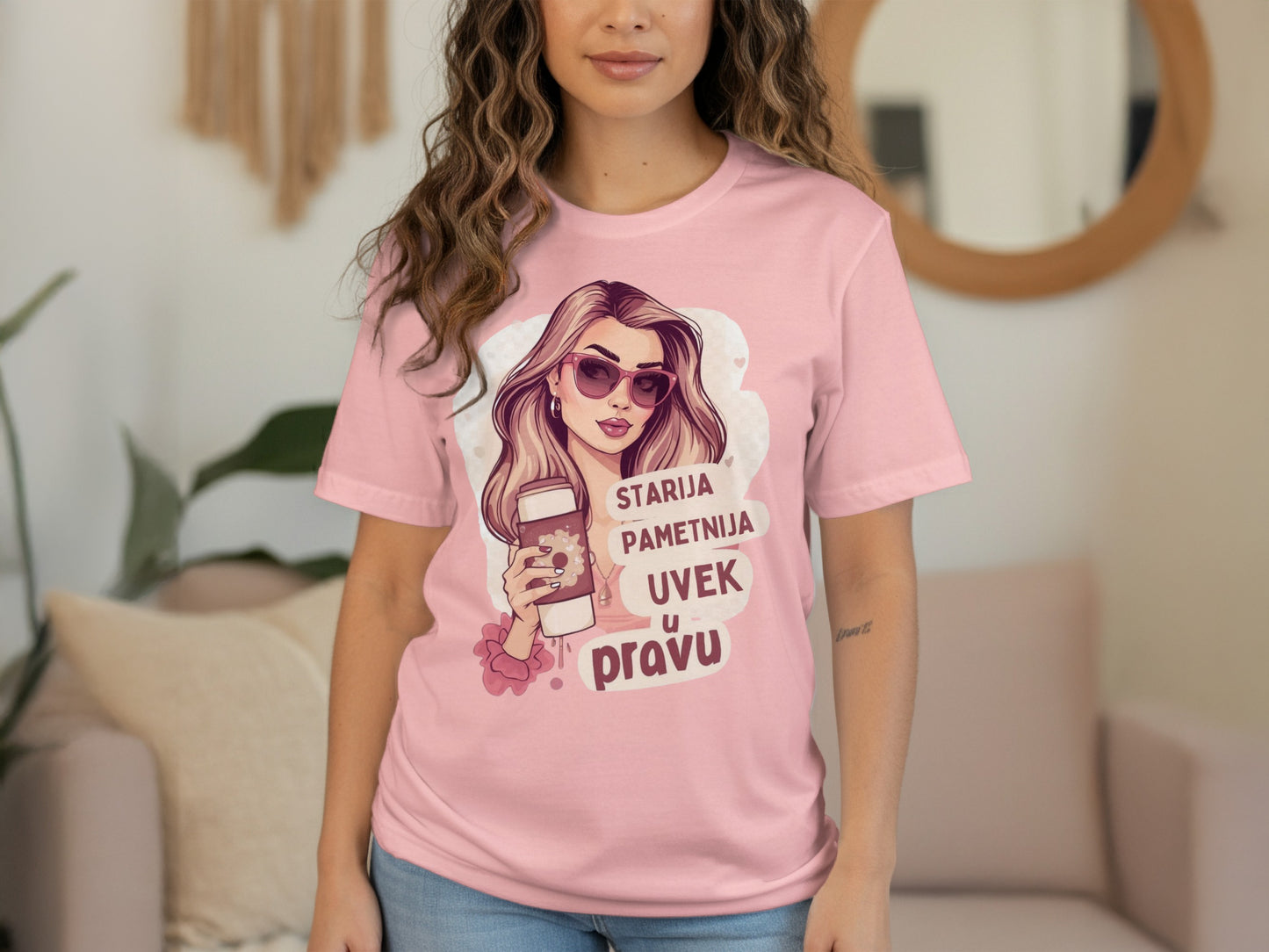 Stylish illustrated graphic pink t-shirt