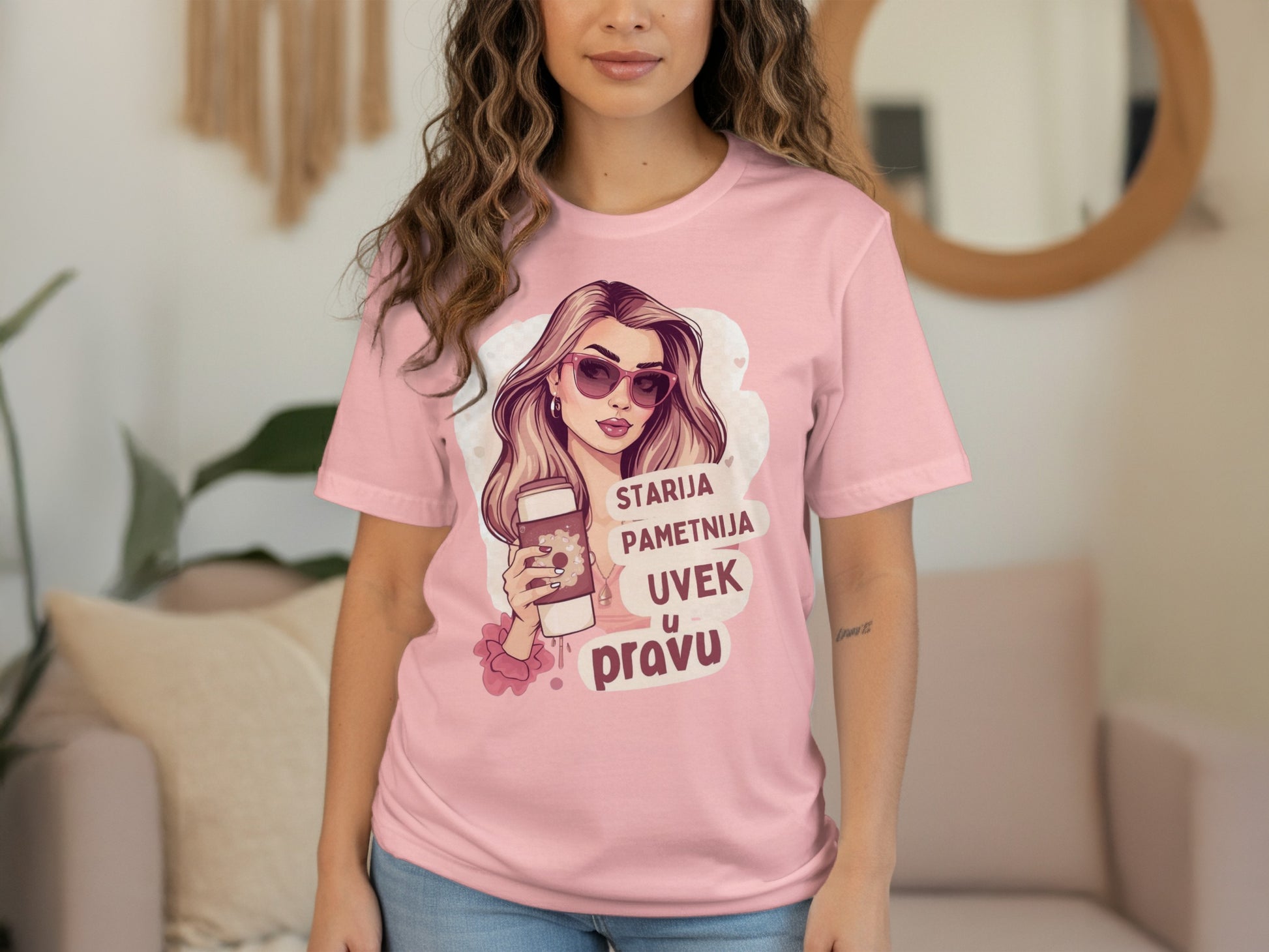Stylish illustrated graphic pink t-shirt