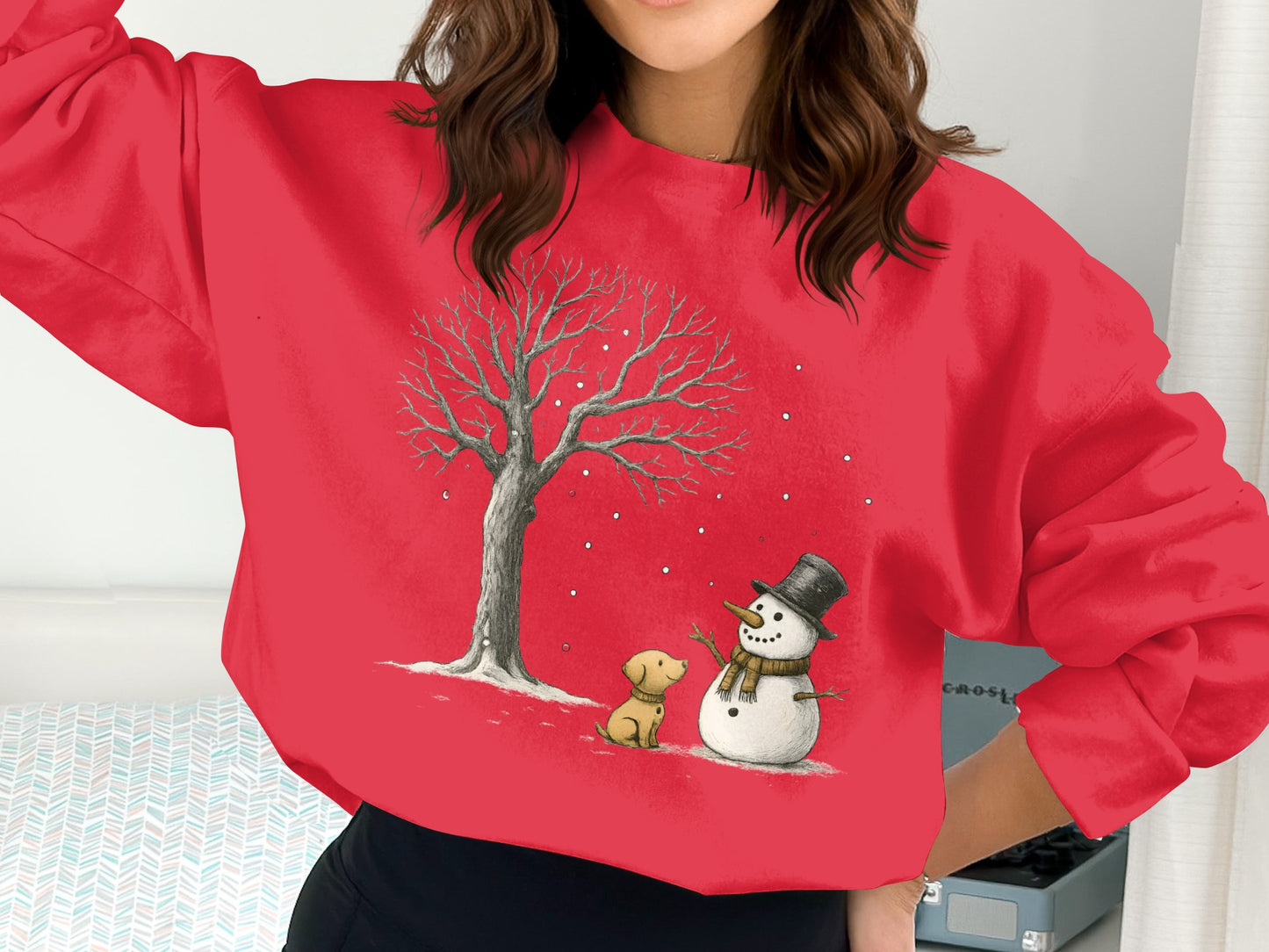 Snowman with Dog and Tree Design Sweatshirt