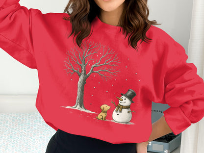 Snowman with Dog and Tree Design Sweatshirt