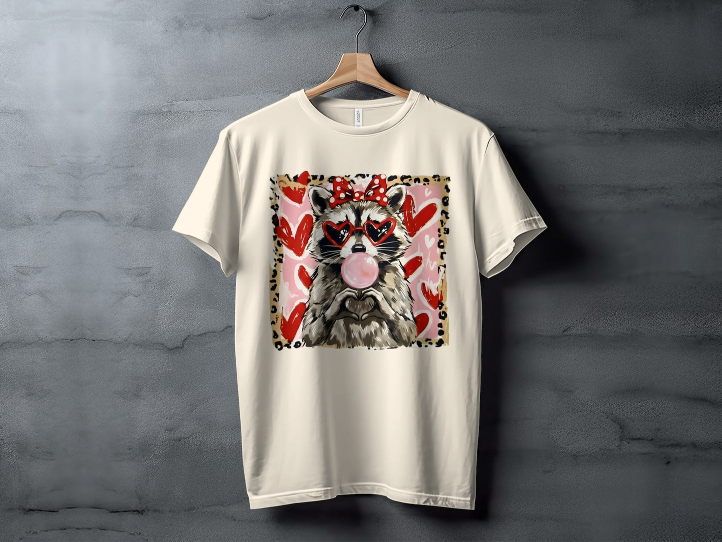 Cute Raccoon with Heart Sunglasses Graphic Tee