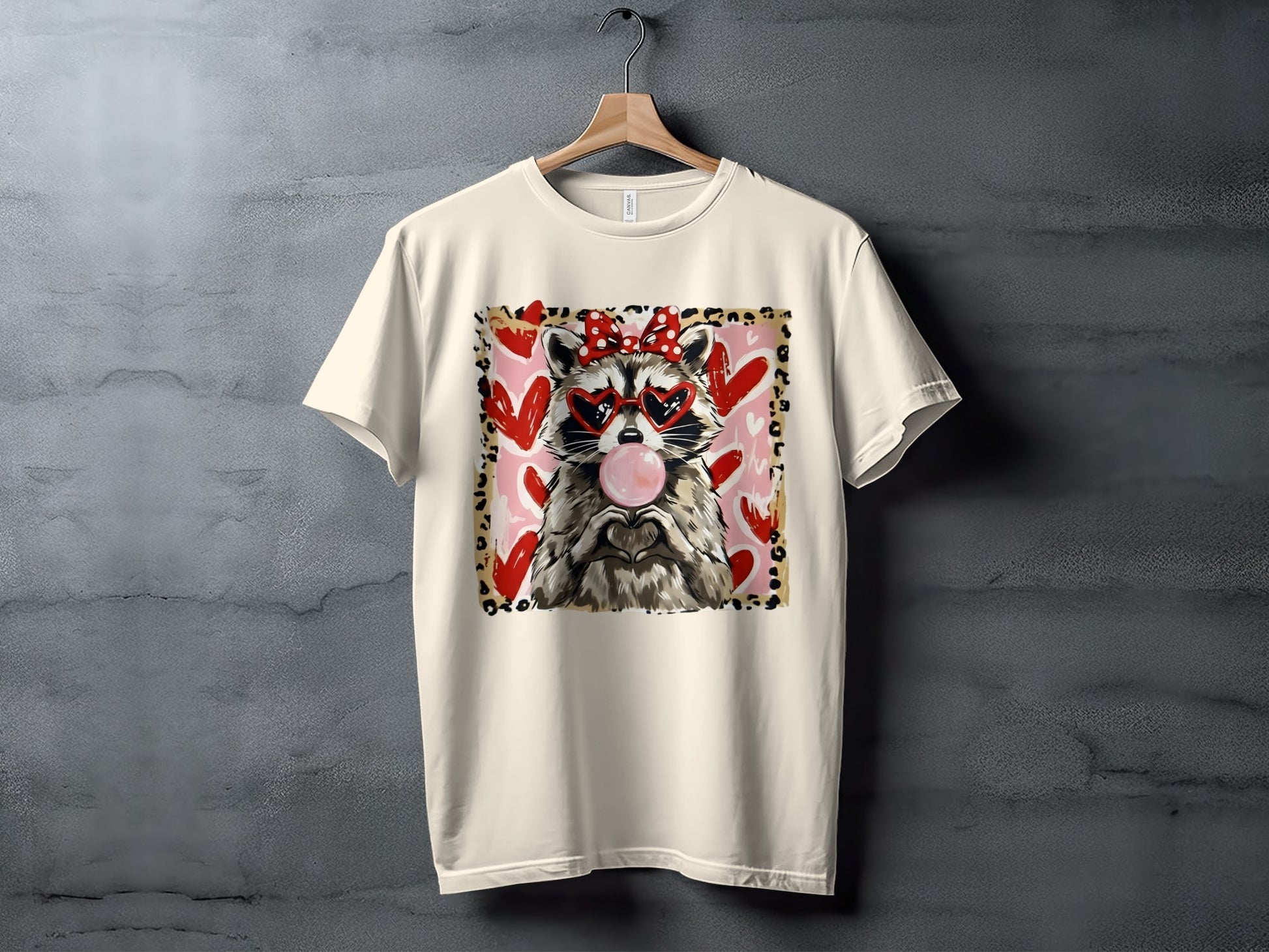 Cute Raccoon with Heart Sunglasses Graphic Tee