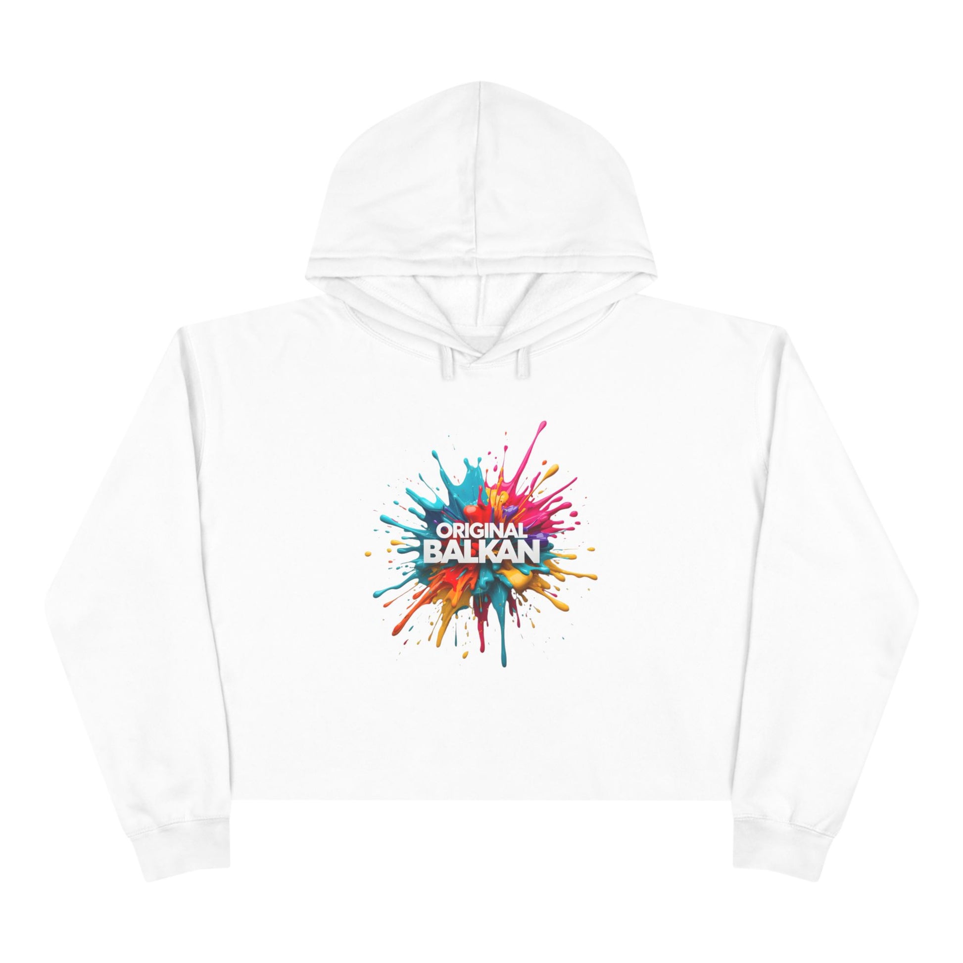 White Original Balkan Paint Splash Cropped Hoodie product type