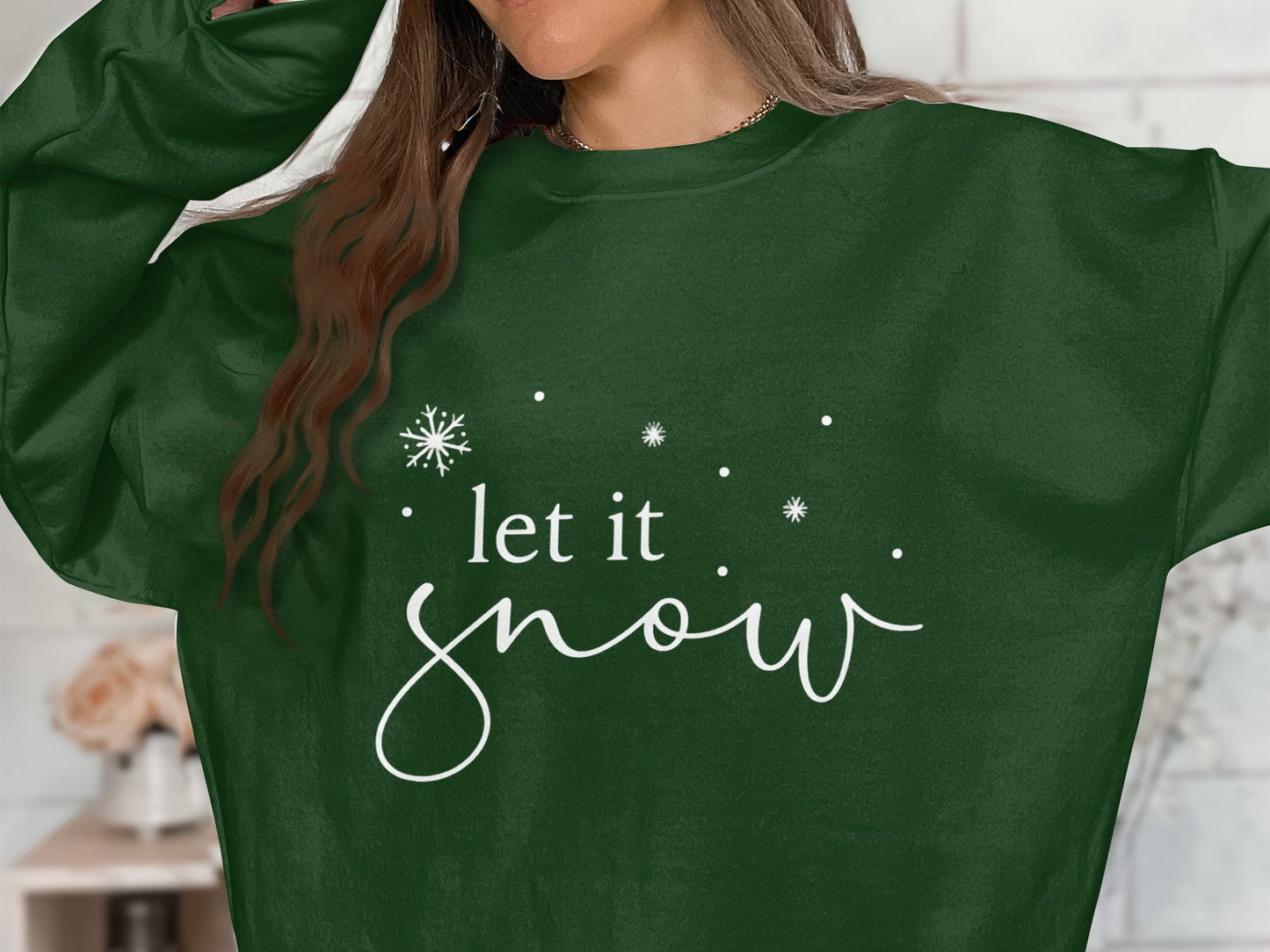 Let It Snow Graphic Green Holiday Sweatshirt Product
