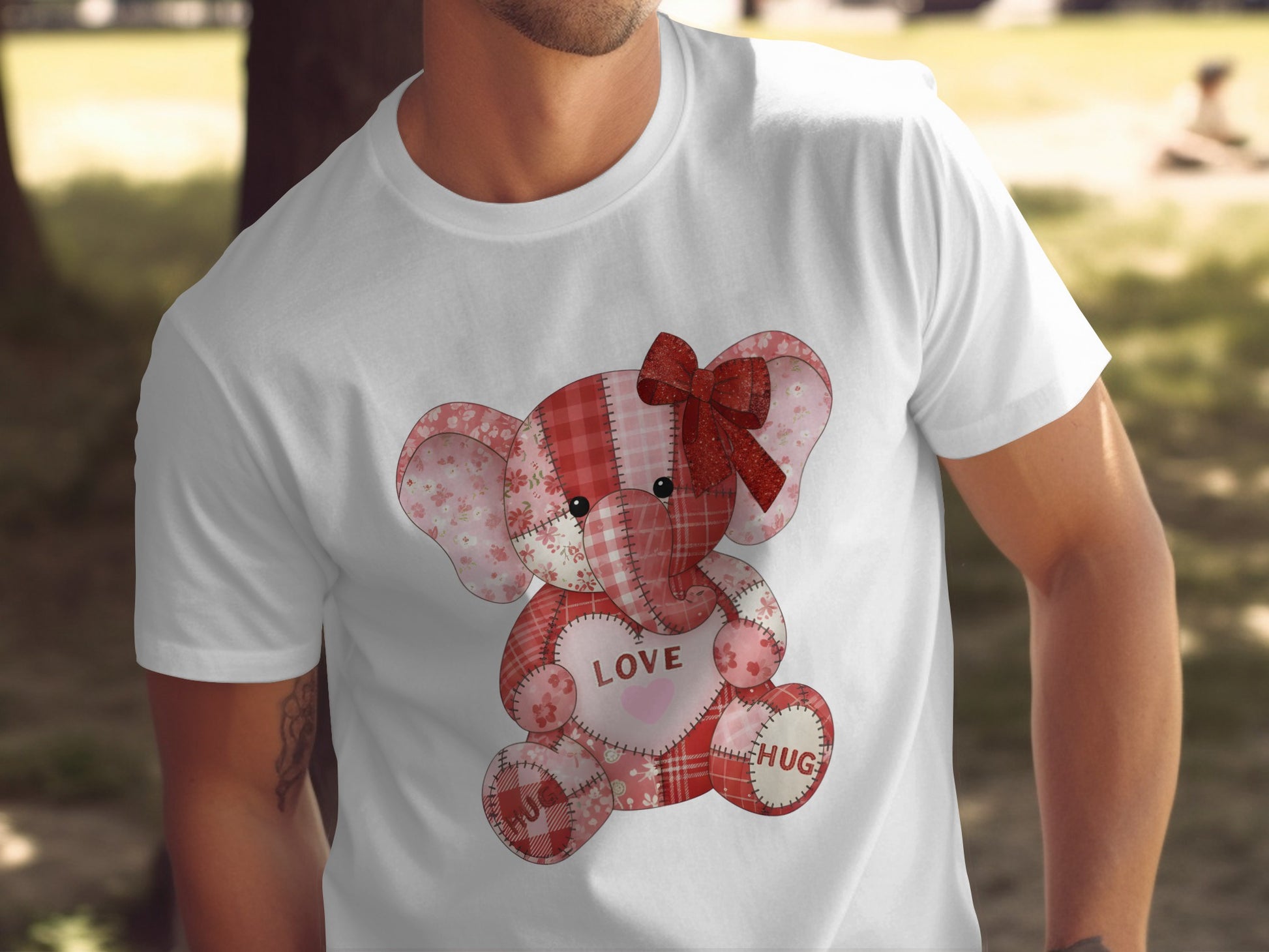 Adorable Patchwork Elephant Love T-shirt Design