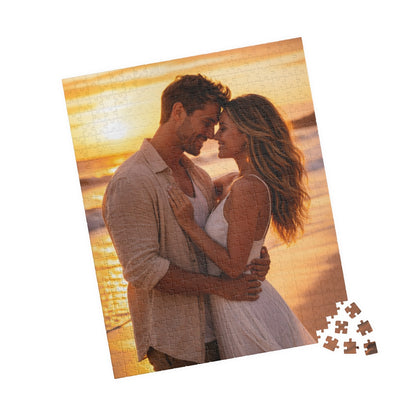 Romantic Couple Sunset on Beach Jigsaw Puzzle