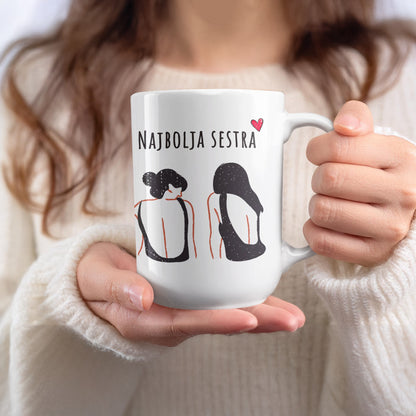 Najbolja sestra with illustration and heart mug