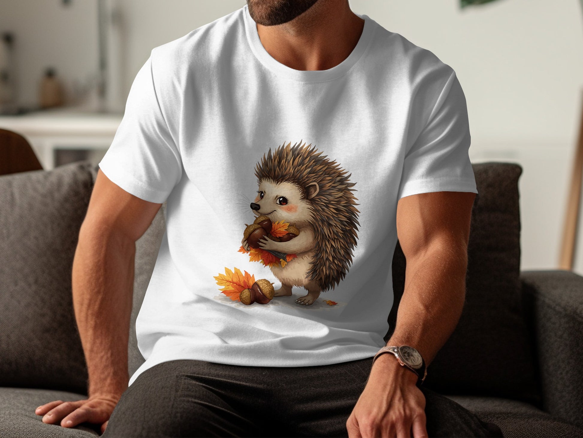 Cute Hedgehog with Acorn White T-shirt product type