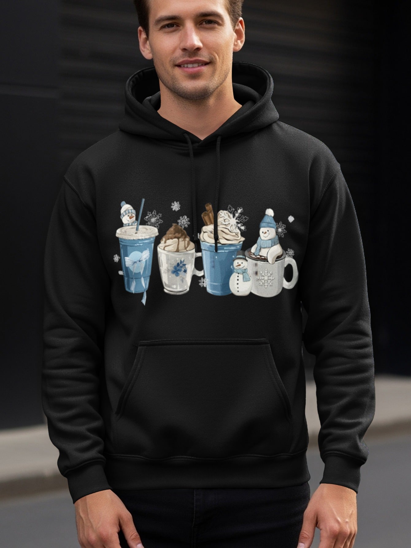 Cozy Winter Snowmen and Beverages Hoodie Product