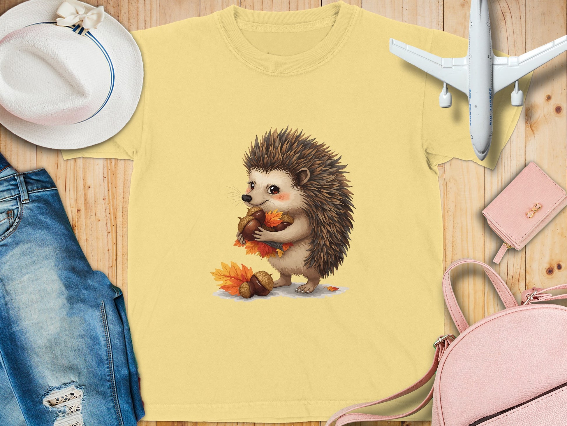 Adorable Hedgehog with Acorns Autumn T-shirt Product