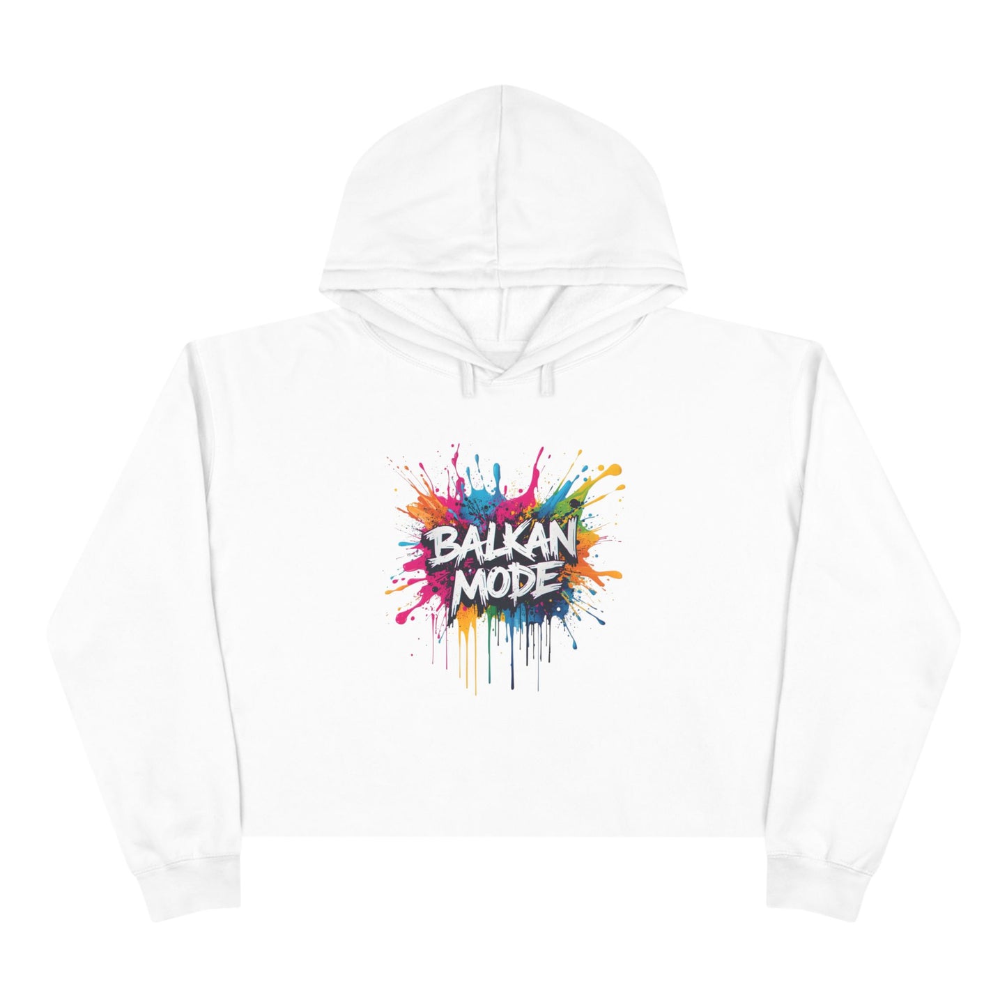 Balkan Mode Colorful Splatter White Crop Hoodie product type