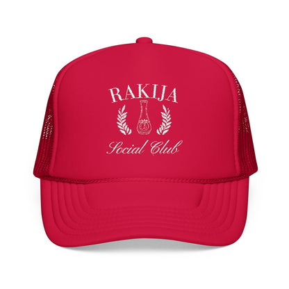 RAKIJA Social Club Logo Red Mesh Trucker Hat