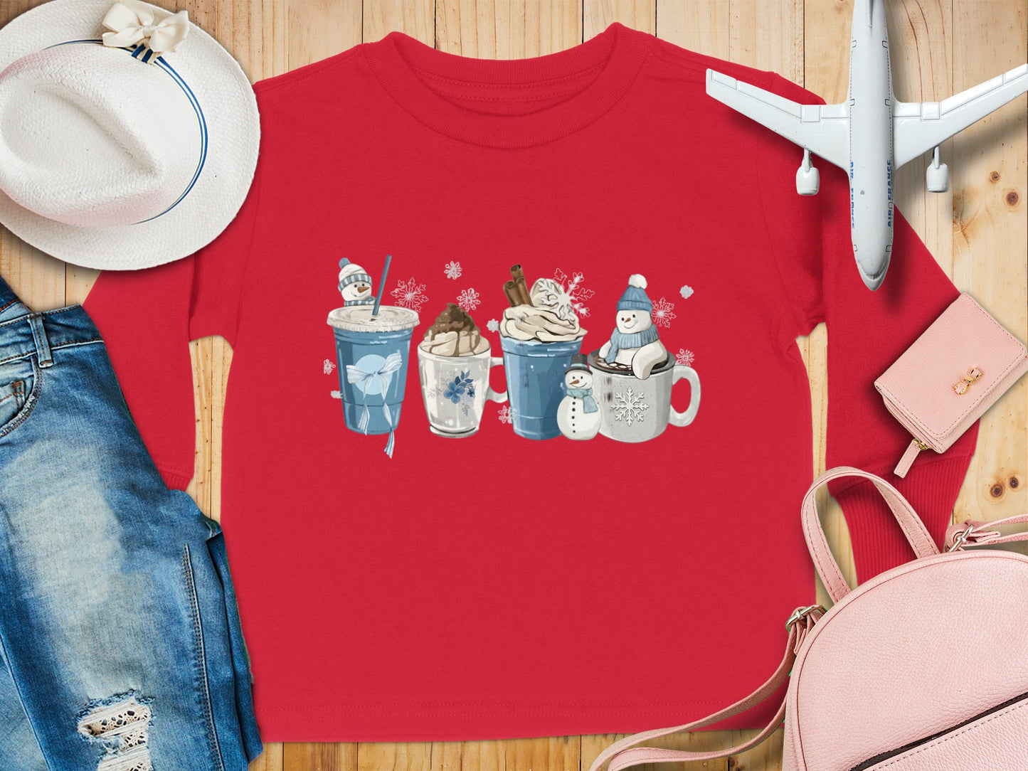 Cozy Winter Hot Drink and Snowman Graphic Sweatshirt