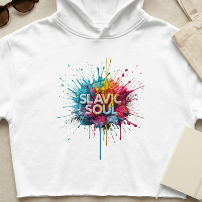 Slavic Soul colorful paint splatter crop hoodie