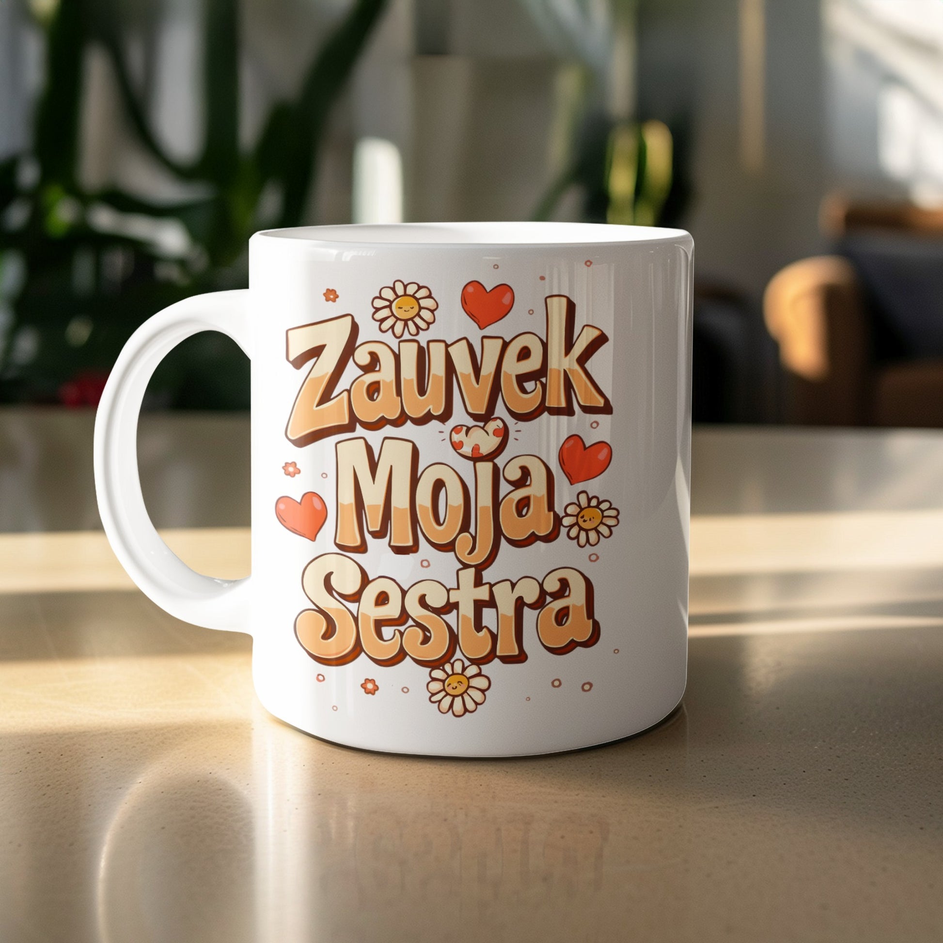 Zauvek Moja Sestra Heart and Flower Mug