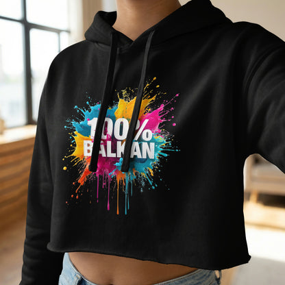 Black Cropped Hoodie 100% Balkan Colorful Splatter Graphic product type