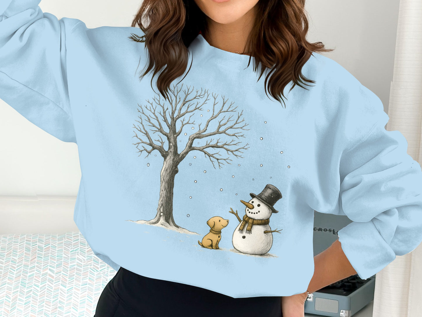 Cute Snowman Scene with Dog Graphic Sweatshirt