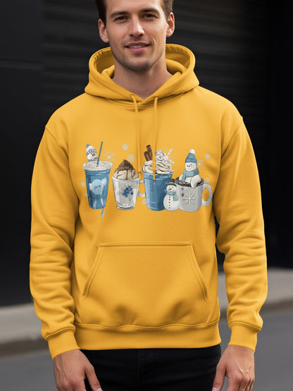 Festive Hot Beverage Graphic Yellow Hoodie
