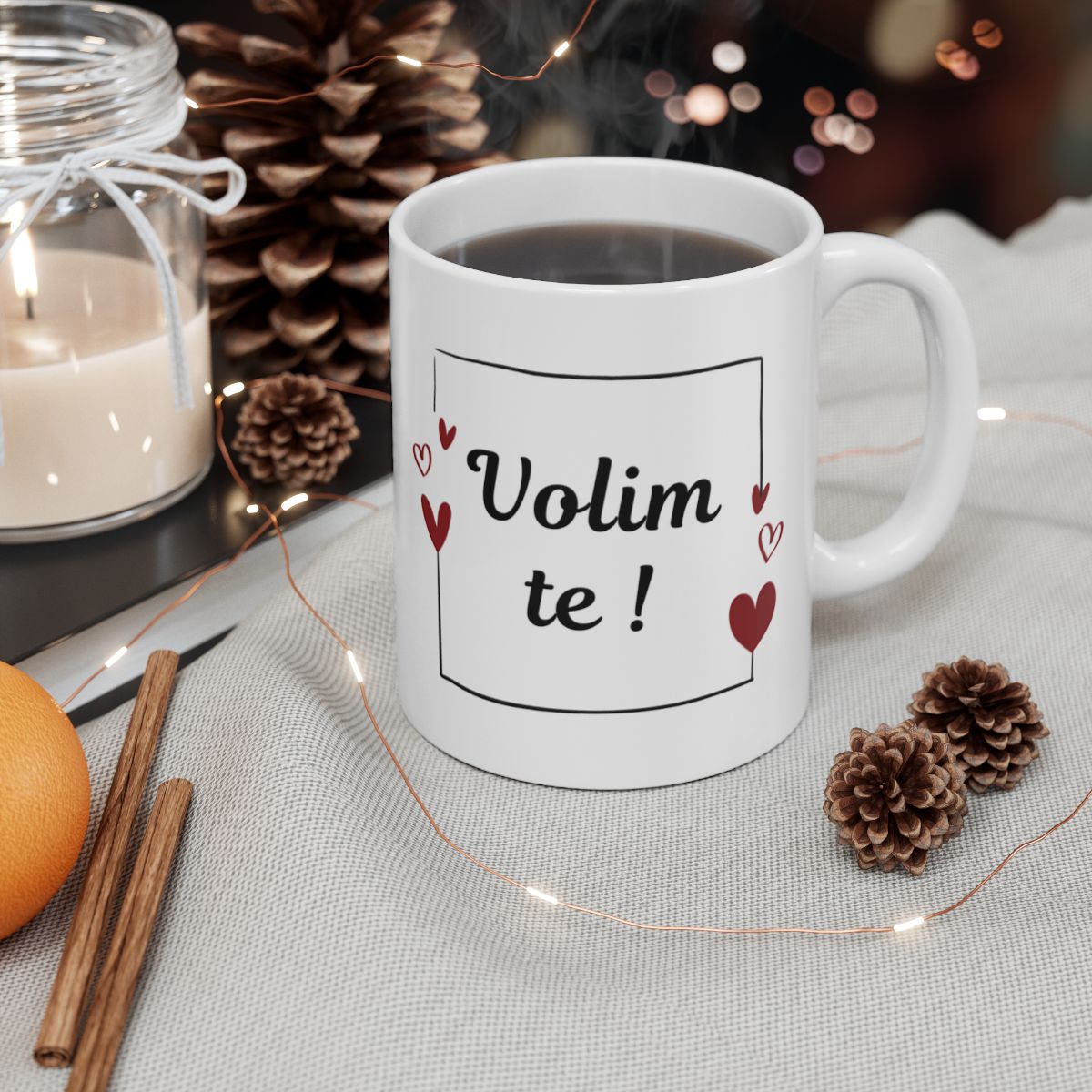 Volim te Mug with Hearts Motivational Gift Coffee Cup
