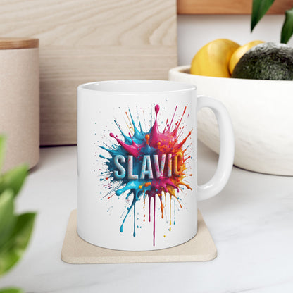 Slavic word art paint splash mug