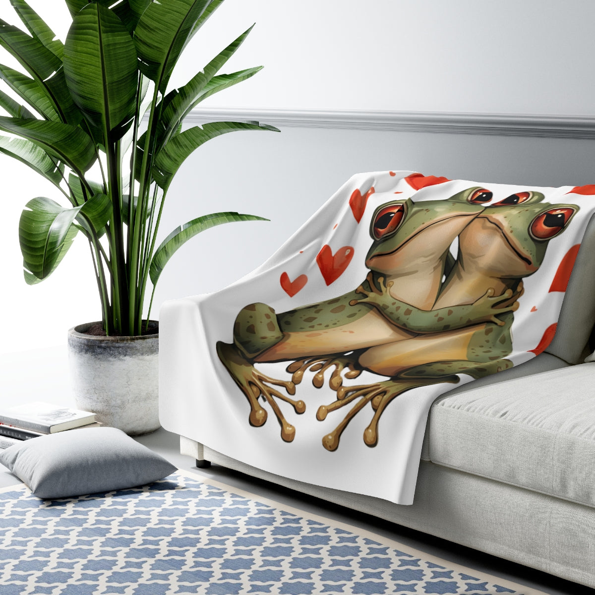 Cute Frogs with Hearts Cozy Blanket for Home Decor