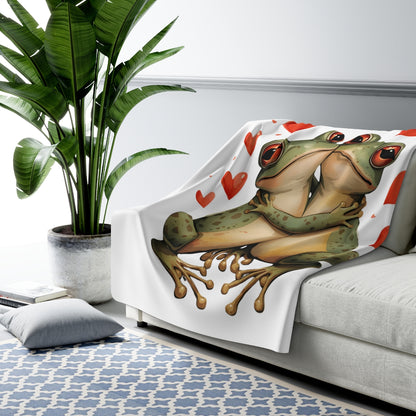 Cute Frogs with Hearts Cozy Blanket for Home Decor