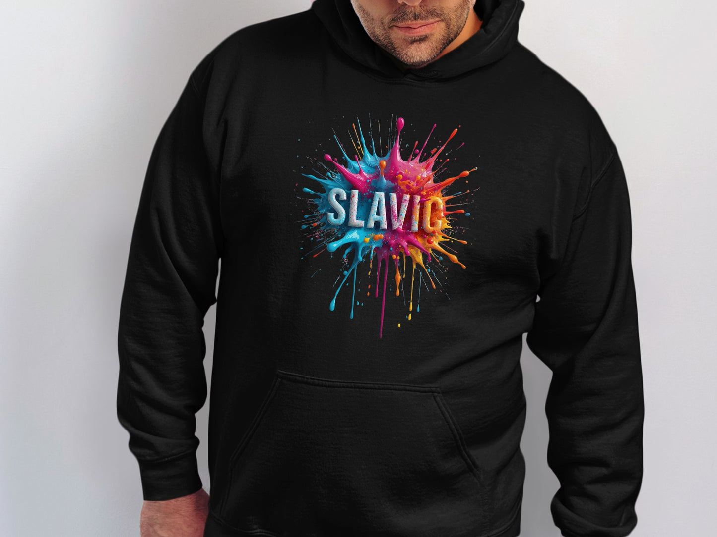 Black SLAVIC colorful splatter explosion hoodie product type