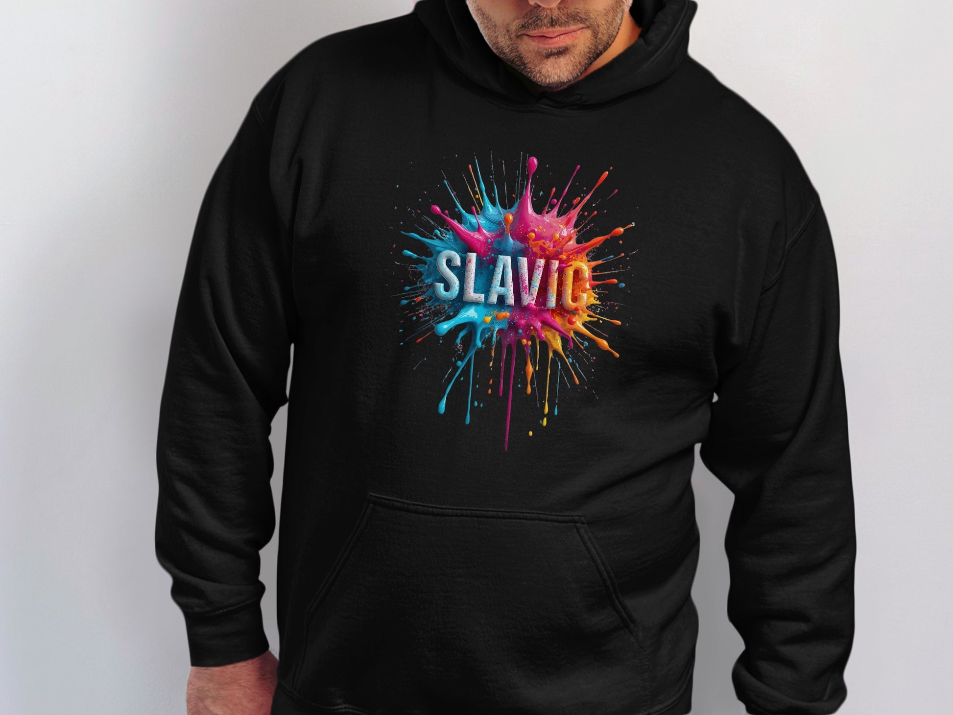 Black SLAVIC colorful splatter explosion hoodie product type