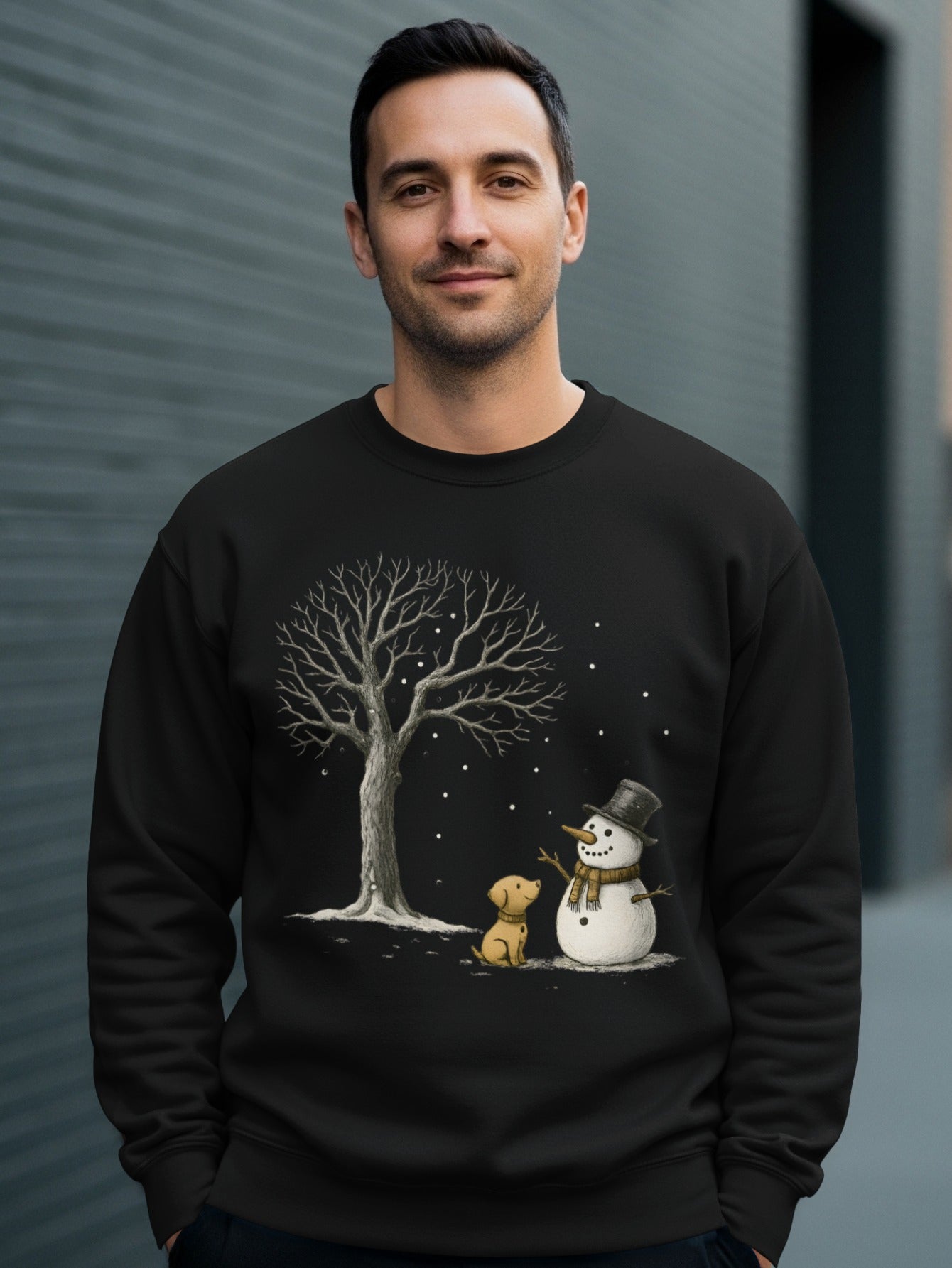 Festive Snowman and Dog Winter Scene Sweatshirt Product