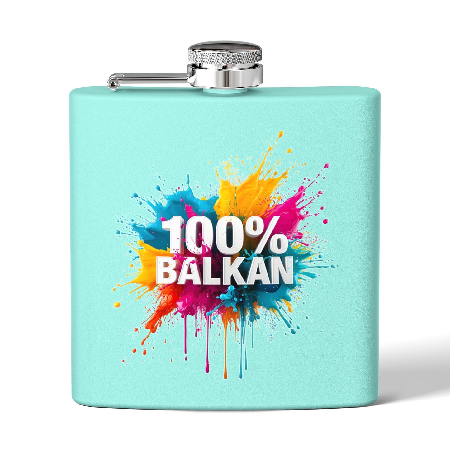 100% BALKAN Vibrant Paint Splatter Aqua Hip Flask