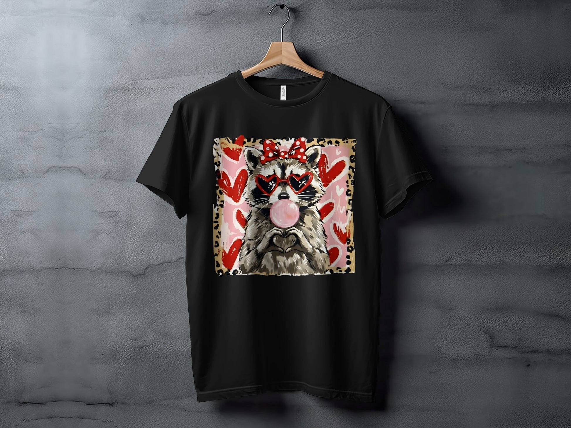 Cute Raccoon with Hearts and Bubblegum T-Shirt