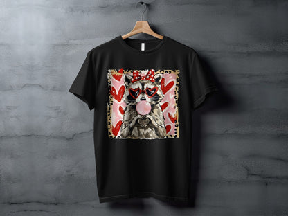 Cute Raccoon with Hearts and Bubblegum T-Shirt
